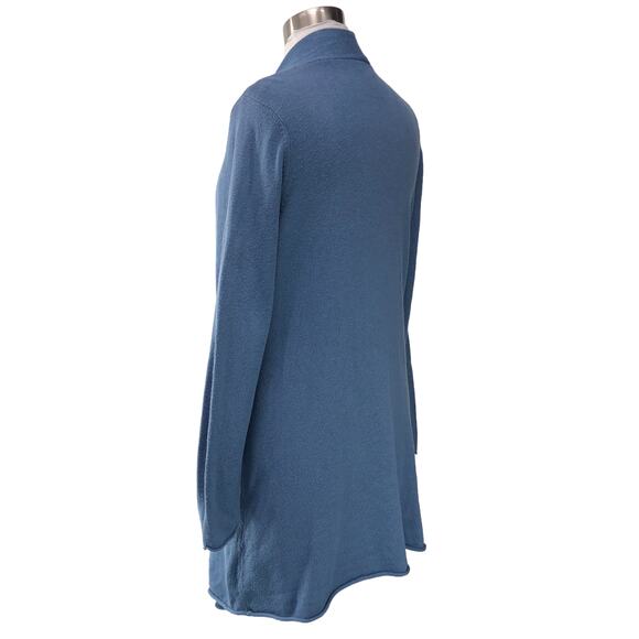 Chicos Size 1 US 8 M Open Front Cardigan Sweater Blue Cotton Blend TINY FLAW - Picture 6 of 16